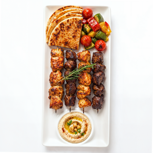 Mixed shish kebab with sauteed vegetables :400gm